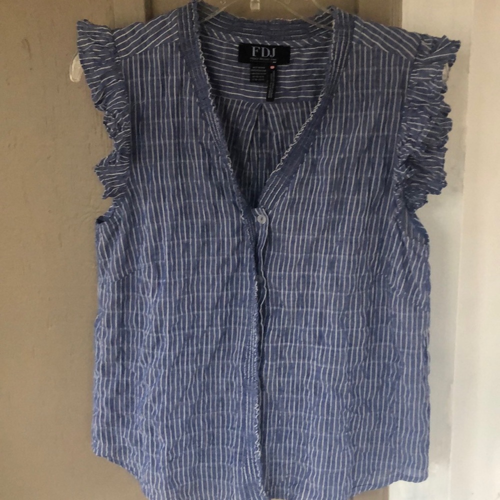 FDJ French Dressing Jeans Striped Short Ruffle Sleeve Button Down Shirt Top XS